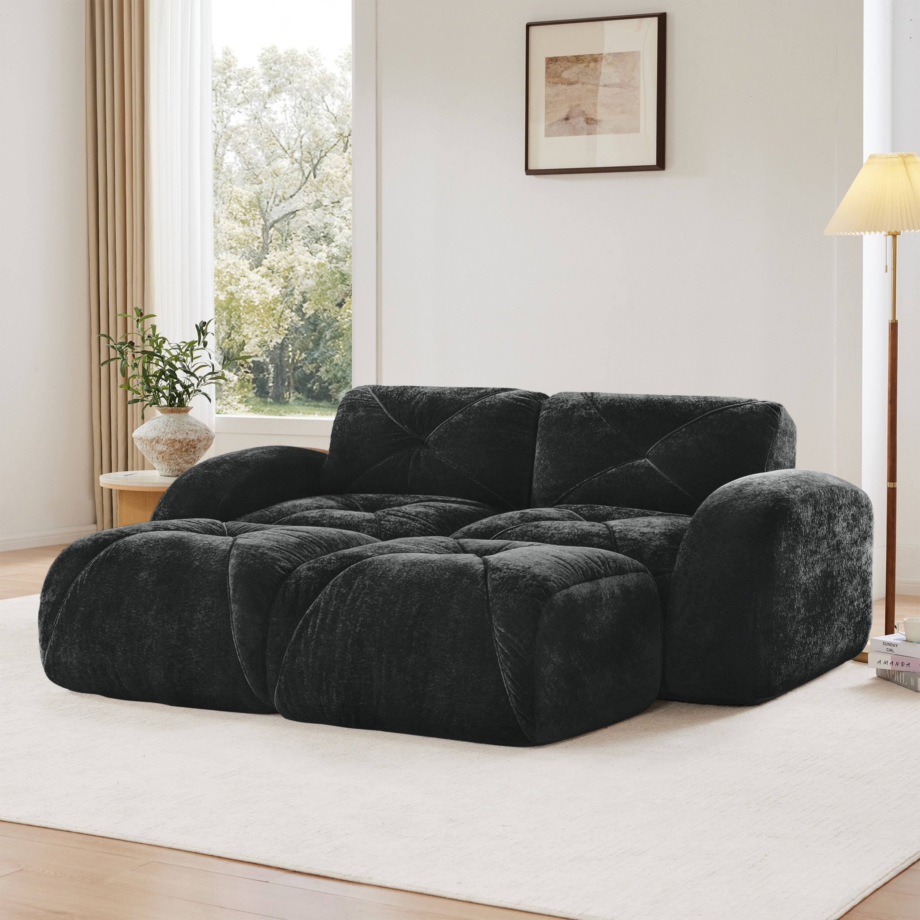Alt View 1. Boyel Living - 110 Inch Boneless Modular Sectional Sofa Velvet Tufted 32D Foam No Assembly Anti Slip For Study Home Theater - Black.