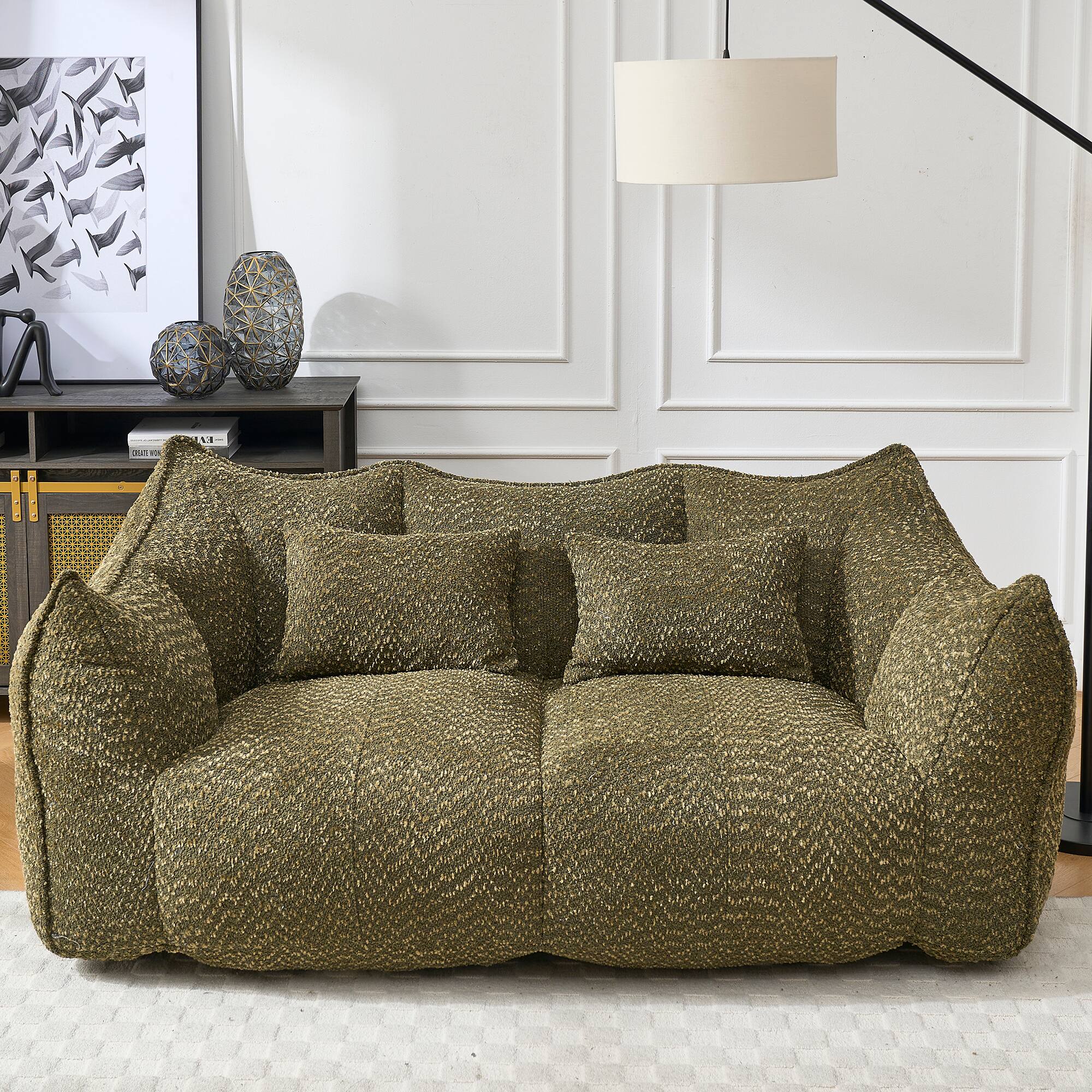 Alt View 6. GOODSILO - Large Square Beanbag Chair with High Resilience Foam Core for Two Person Lounging and Relaxation - Olive Green.