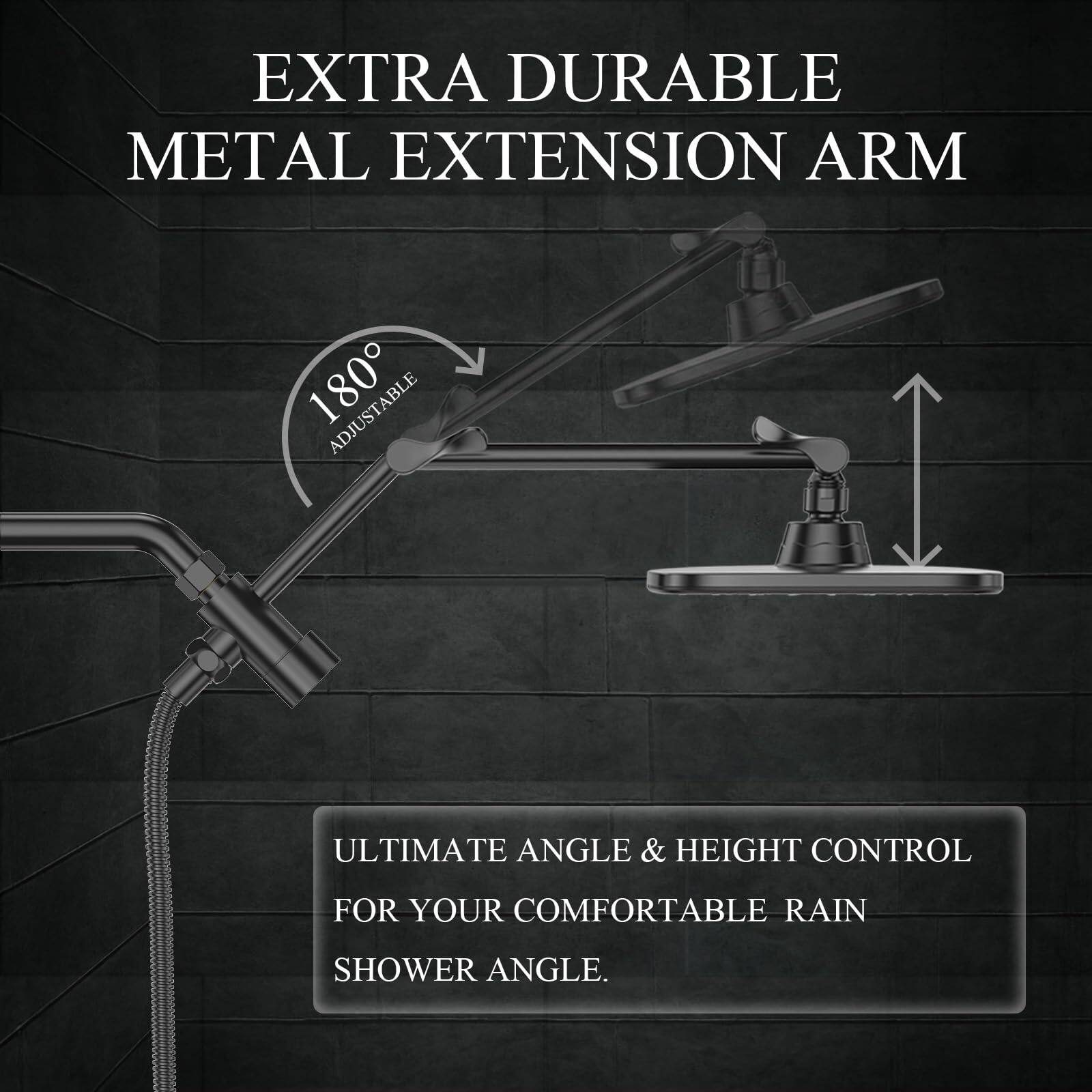 EXTRA DURABLE METAL EXTENSION ARM

180° ADJUSTABLE

ULTIMATE ANGLE & HEIGHT CONTROL FOR YOUR COMFORTABLE RAIN SHOWER ANGLE.