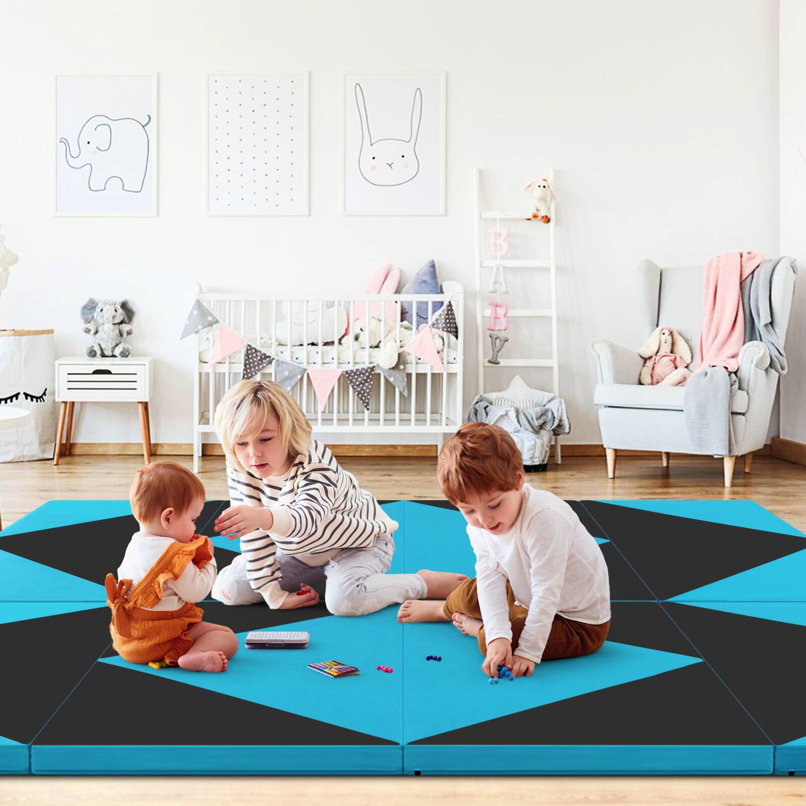 Alt View 4. Costway - Costway Gymnastics Gym Mat 4-Panel Folding Lightweight Gymnastics Tumbling Mat with Hook - Blue,Black.