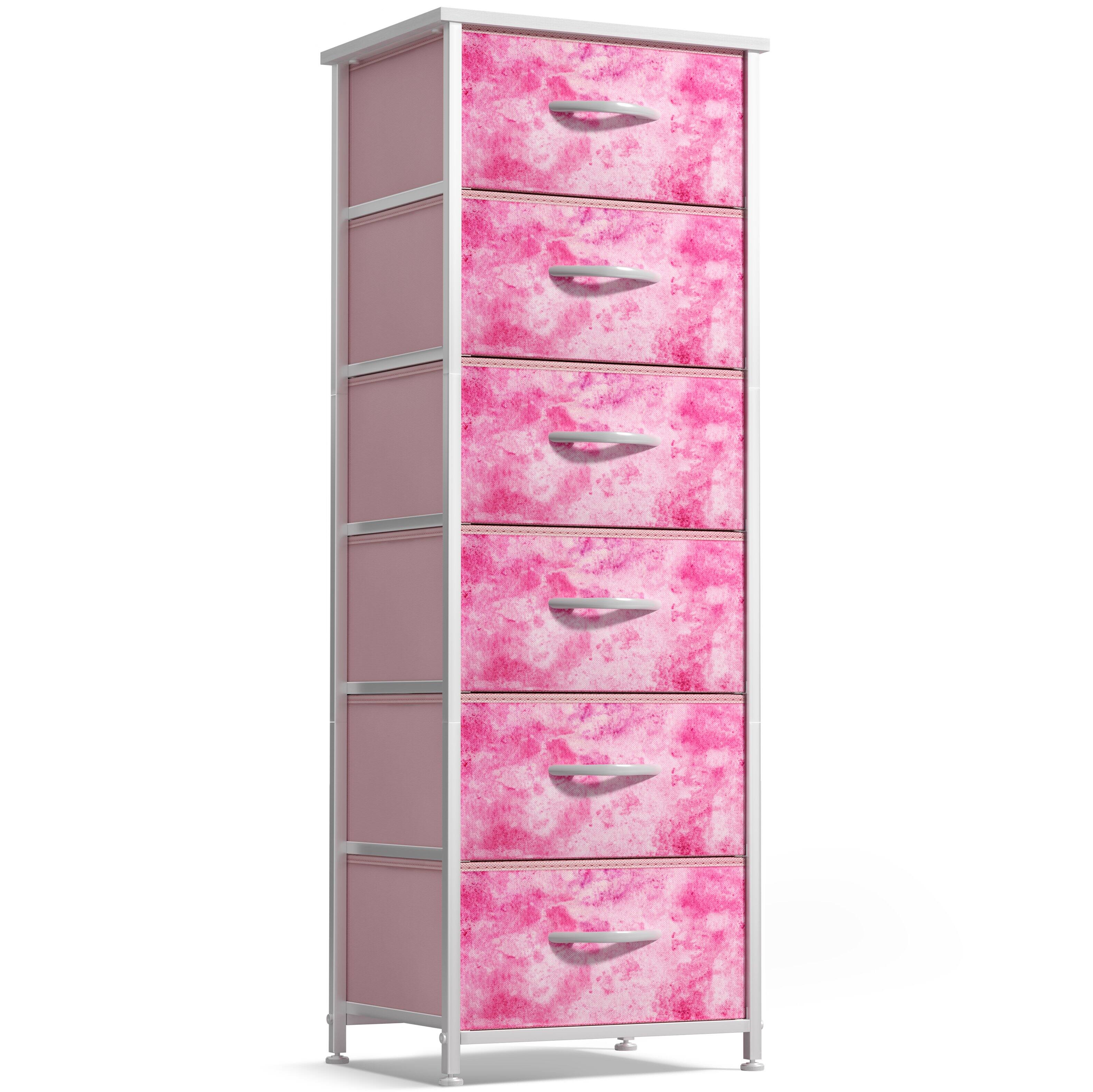 Front. Sorbus - Sorbus Narrow 6 Drawers Nightstand with Steel Frame, Wood Top, Easy Pull Fabric Bins for Home, Bedroom, Office & Dorm - Tie dye pink.