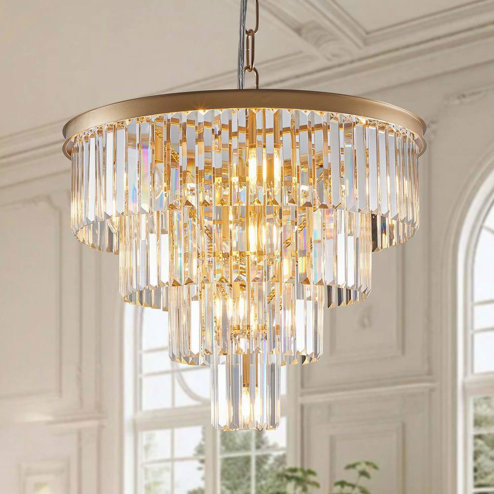 Front. Kadyn - 24" Contemporary Crystal Modern Chandeliers Crystal Ceiling Chandelier 4 Tier Black Chandelier Lighting, Gold - Gold.