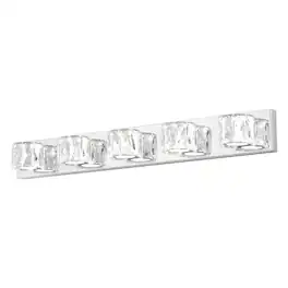 RYHNUYNE - 35-Inch Chrome LED Vanity Light with Five Crystal Shades – Modern Wall-Mounted Fixture for Bathroom, Bedroom
