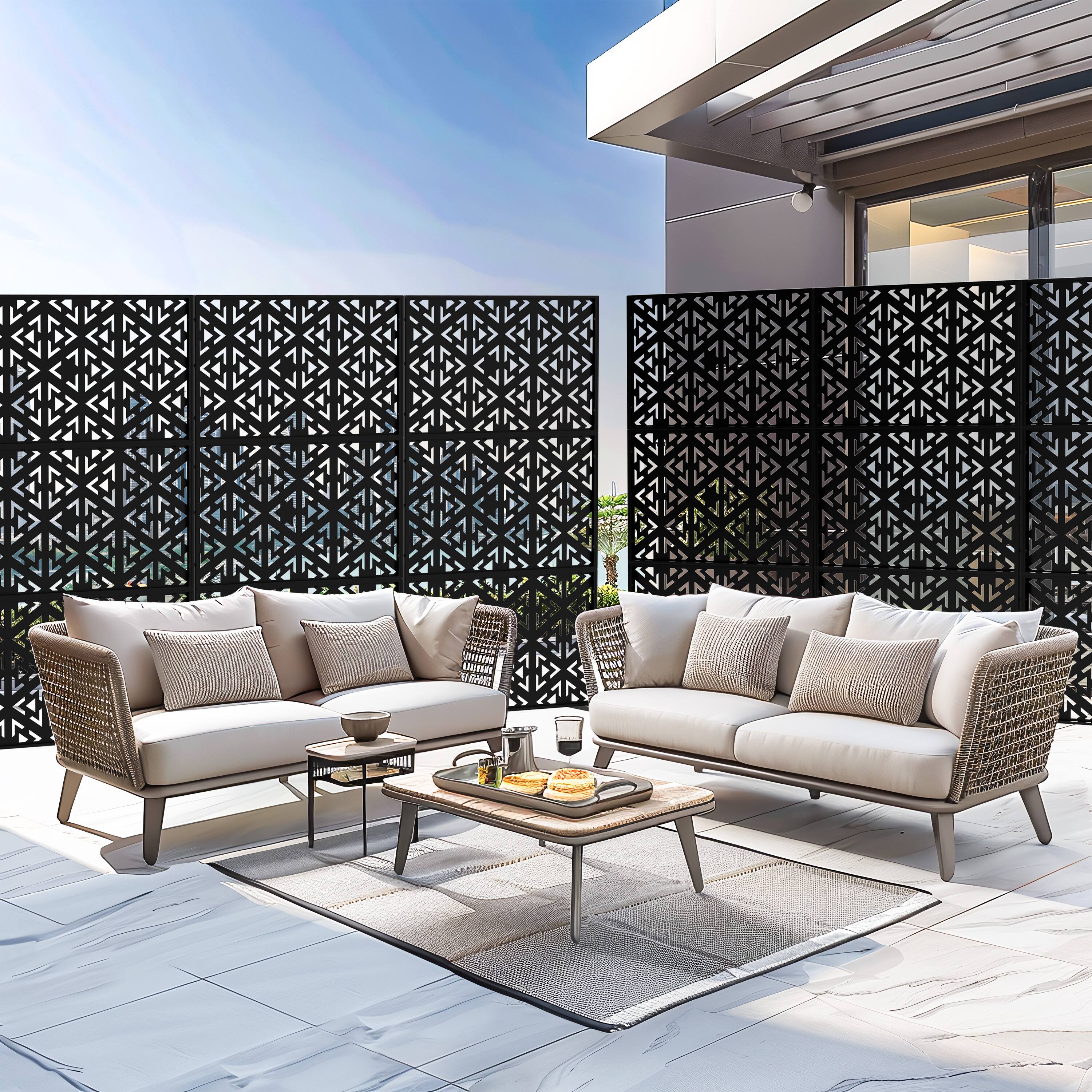 Alt View 6. PexFix - 72 in. x 47 in. Gavin Pattern Metal Outdoor Privacy Screen & Panels, Freestanding Garden Divider Fence - Black.