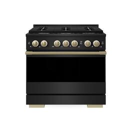 ZLINE - Autograph 36 in. 5.2 cu. ft. Manual Clean Marino Freestanding Gas Range with 6 Burners and Bronze Accents - Black Stainless Steel