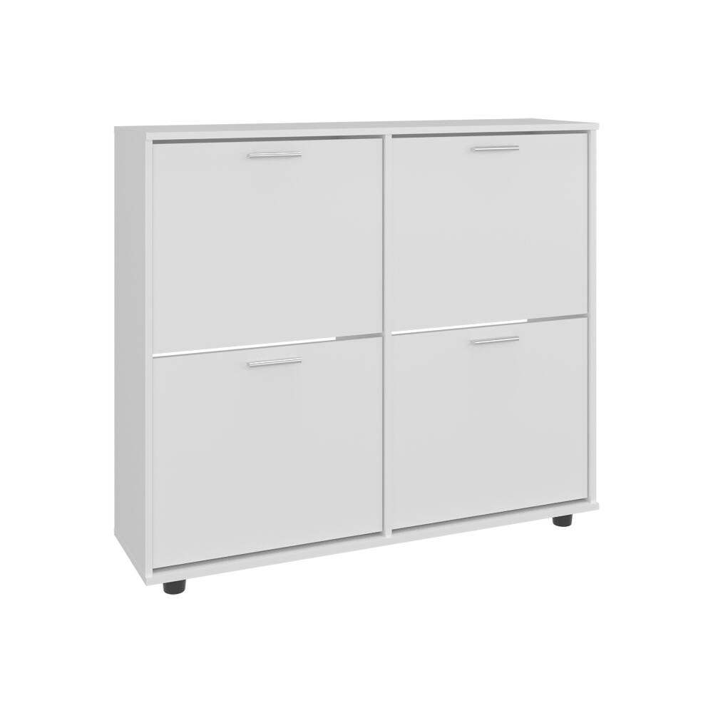 Alt View 4. Loheer - Loheer white 4-door shoe cabinet modern footwear storage with flat top - White.