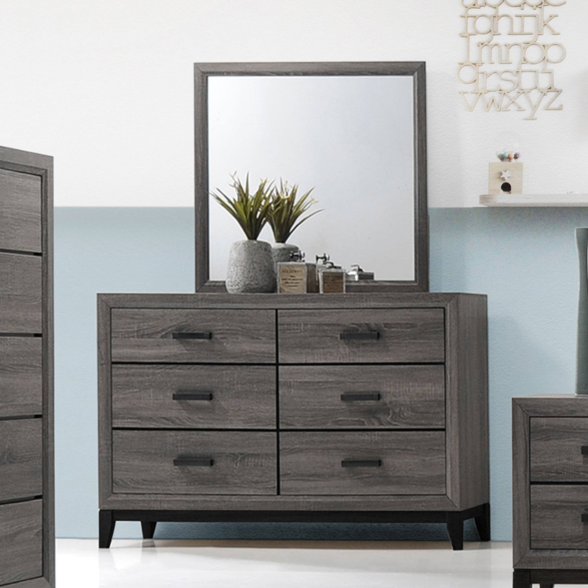 Kings Brand Furniture - Ambroise Wood Dresser & Mirror, /Black - Gray