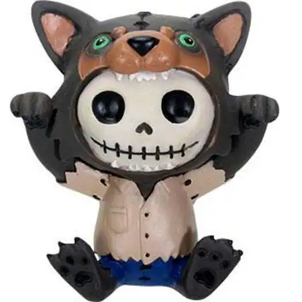 Front. Pacific Trading - Furrybones Wolfie Skeleton in Halloween Werewolf Costume Figurine - Brown.