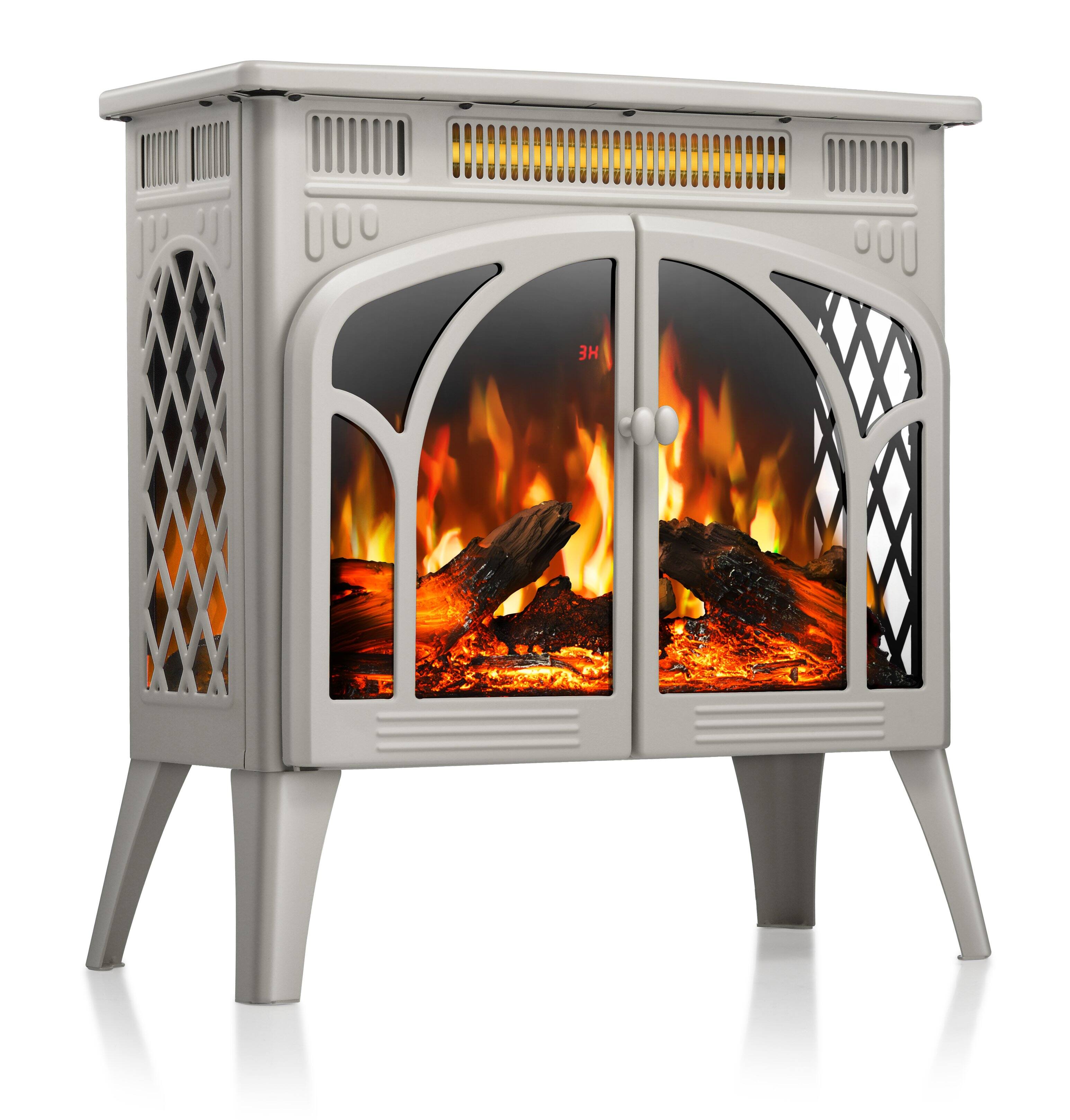 Left. Bestier - Electric Fireplace Heater 24.25" with Remote, Adjustable Brightness and Heating Mode, Flame Effects & Log Colors, Beige - Beige.