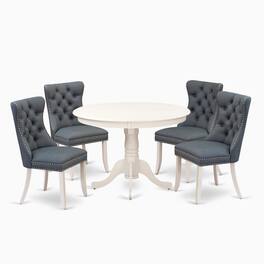 East West Furniture - 5 Piece Dining Table Set Consists of a Round Kitchen Table with Pedestal - White