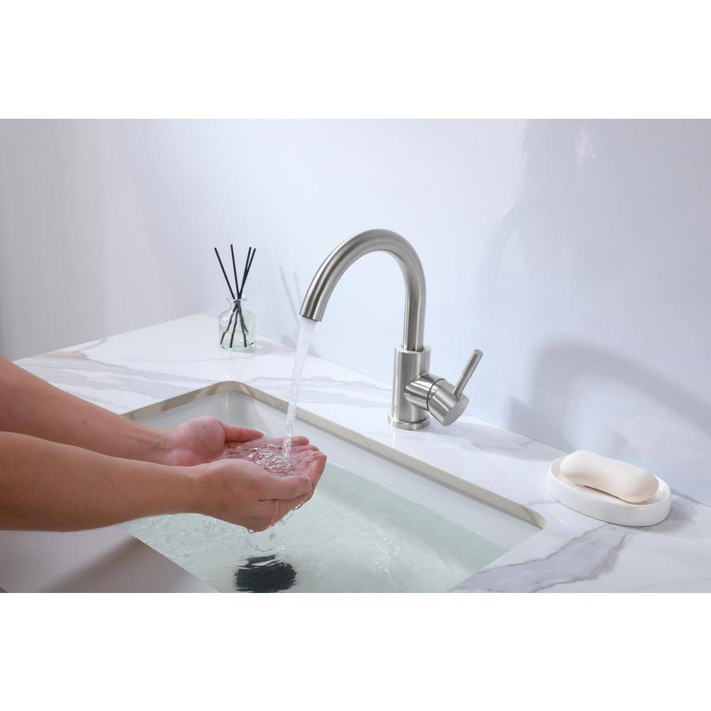 Alt View 6. Elegant Kitchen and Bath - Louis Single Hole Single Handle Bathroom Faucet in Brushed Nickel - Brushed Nickel.