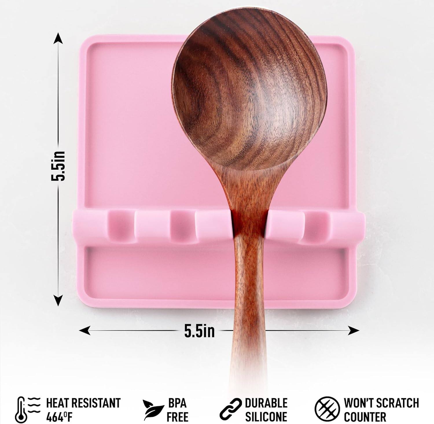 5.5in x 5.5in

- HEAT RESISTANT 464°F
- BPA FREE
- DURABLE SILICONE
- WON'T SCRATCH COUNTER