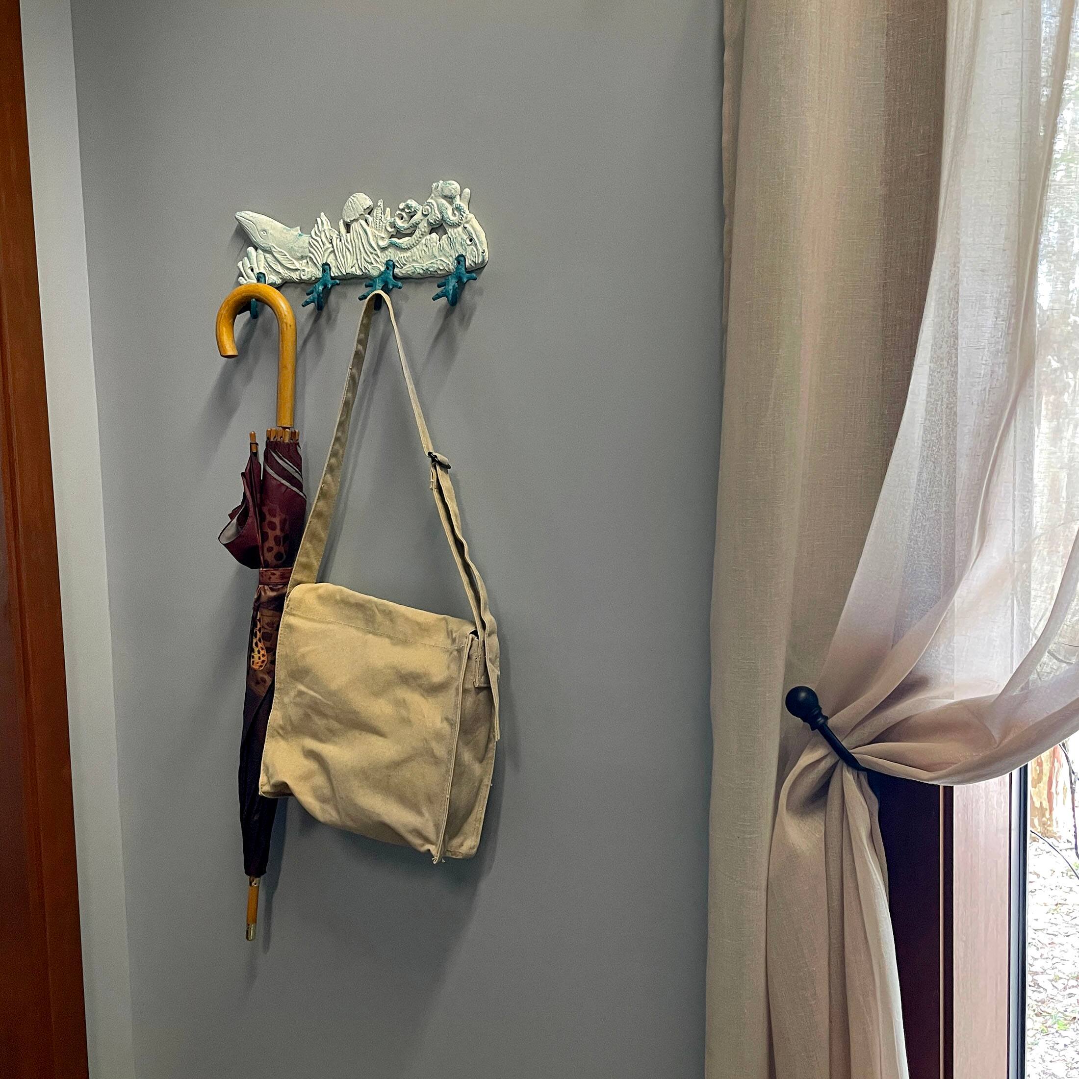 Alt View 4. Zeckos - Cast Iron Sealife Plaque with Coral Hooks - Coastal Wall Decor - Blue.