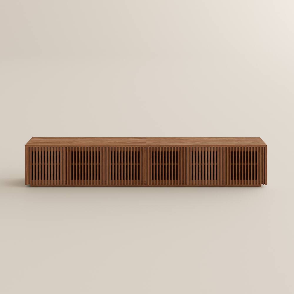 Alt View 7. POVISON - 95" Modern Wood TV Stand, Minimalist Slatted Entertainment Center,Media Console Perfect for 85-inch TVs - Walnut Color.