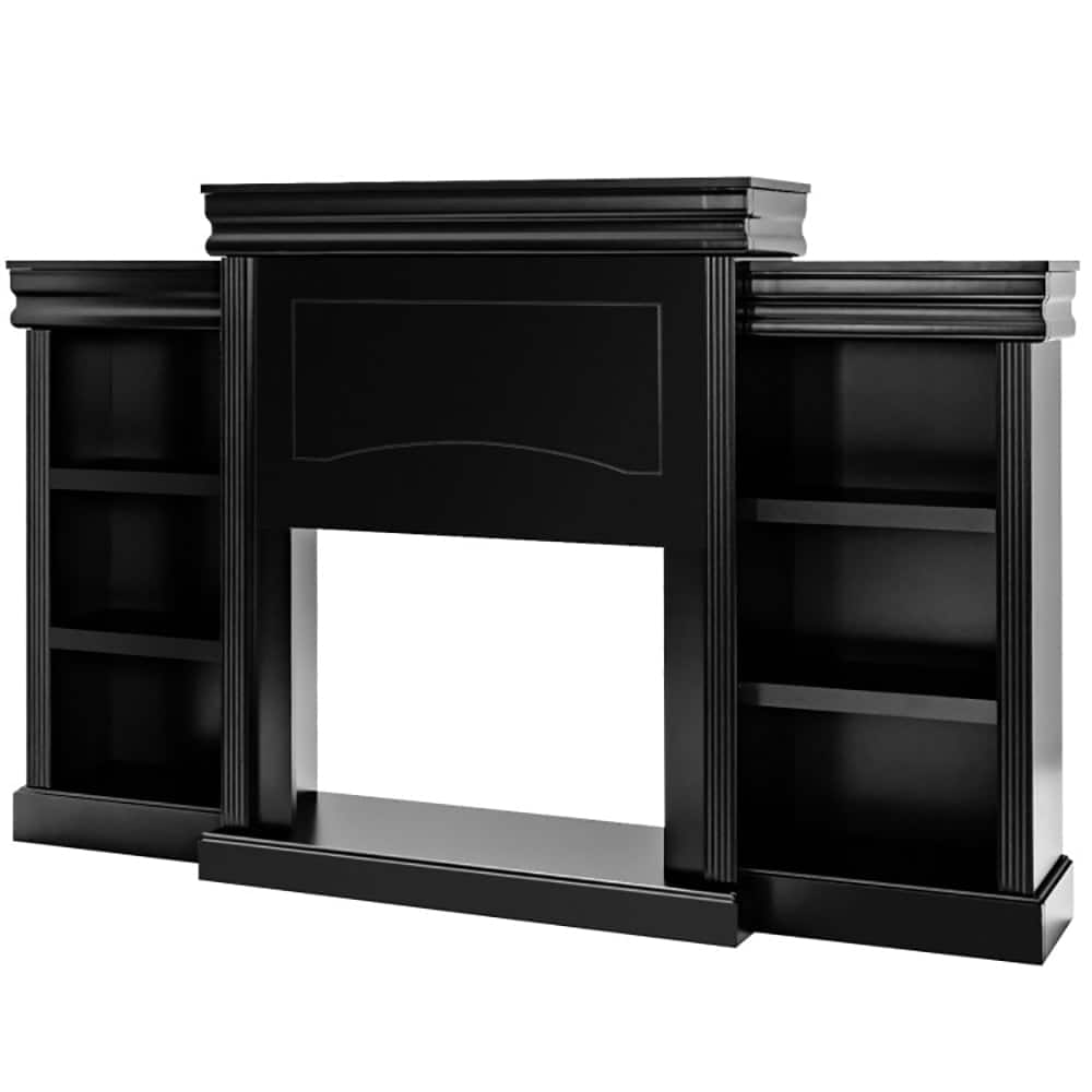Pefilos - 70 Modern Fireplace Media Entertainment with Bookcase- Mid Century TV for Living Room Bedroom TV Stand - Black