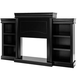 Pefilos - 70 Modern Fireplace Media Entertainment with Bookcase- Mid Century TV for Living Room Bedroom TV Stand - Black