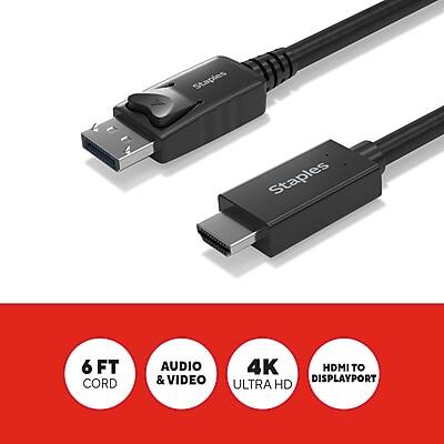 Staples 6 FT CORD AUDIO & VIDEO 4K HDMI TO DISPLAYPORT ULTRA HD