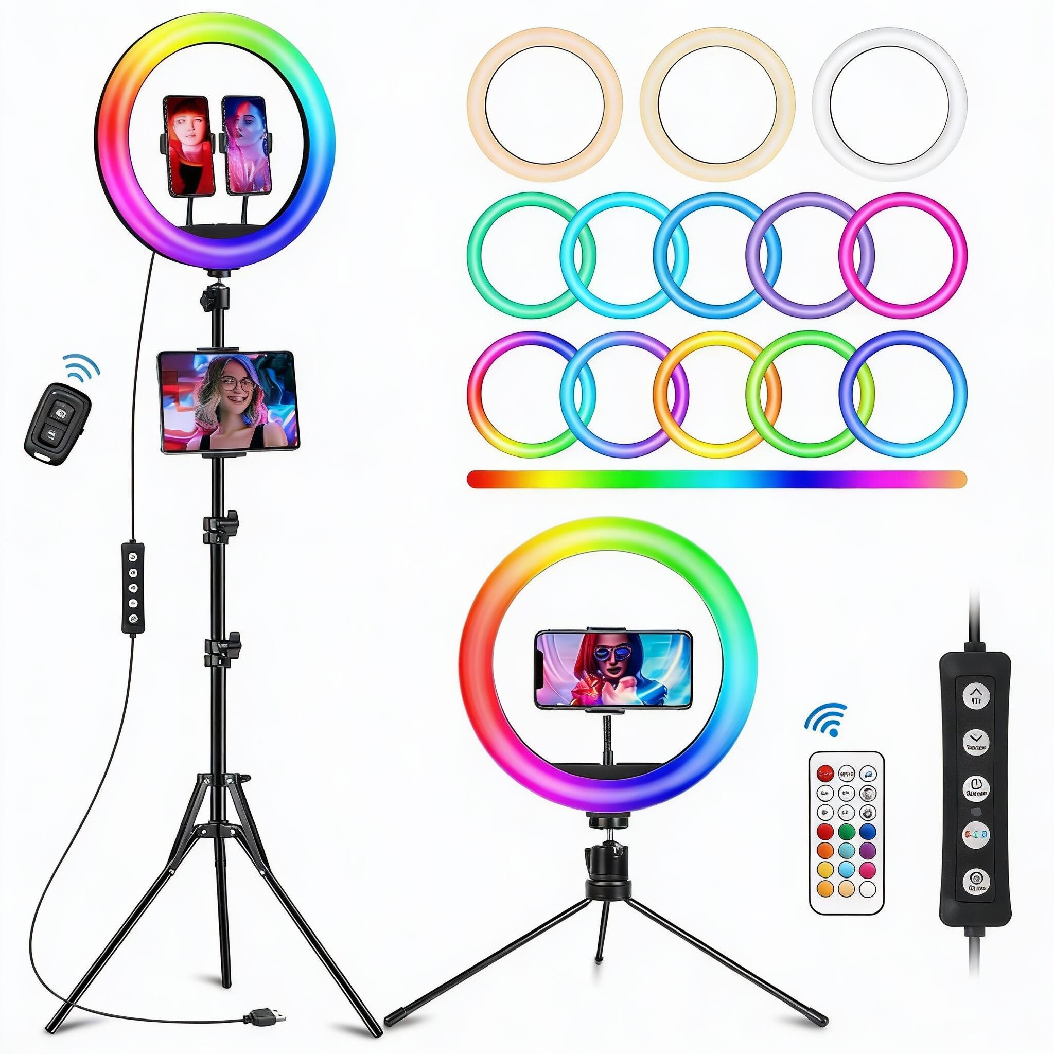 Alt View 2. METALTON - 3 Ring Light With Stand Tall And 2 Phone Holder Tripod For 3 Cct Mode Color Modes Remote Shutter Desk Great... - 10.2in.