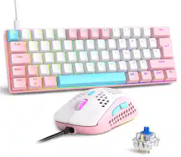 TECH SAFARI - Rk-t60 Wired 60 Tkl Mechanical Gaming Led Rainbow Backlight Ultra-compact Nkro Linear Red Abs Keycap Rgb Mi - Pink/Blue Switch
