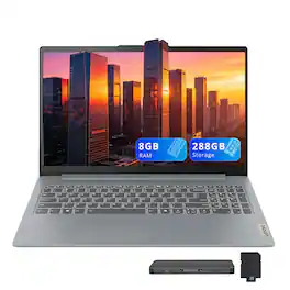 Lenovo - IdeaPad Slim 3 15.6" FHD Anti-Glare Laptop,Low-Power Intel N150,8GB RAM,128GB UFS+160GB Dock Set,Win 11 - Gray