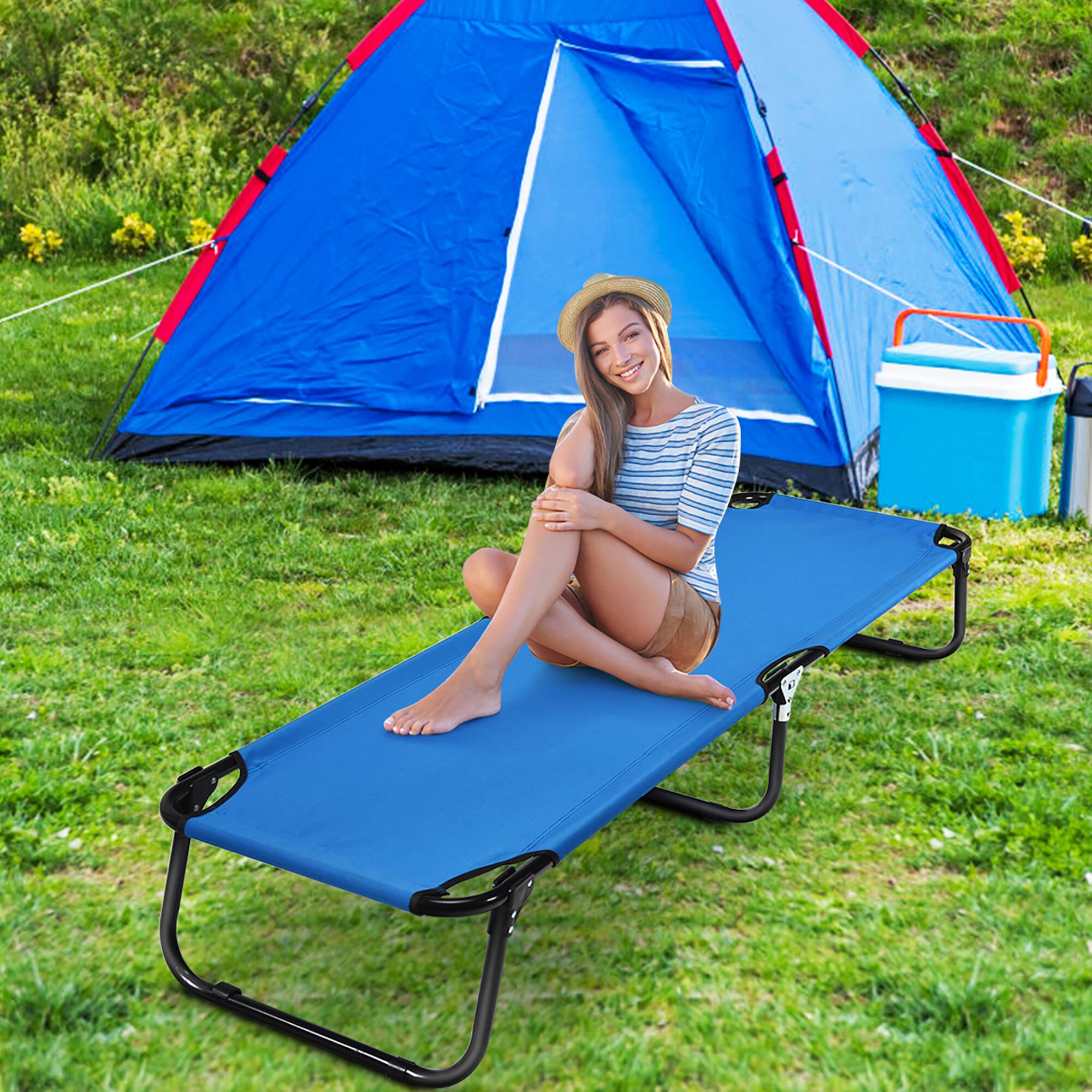 Alt View 5. Costway - Costway Folding Camping Bed Outdoor Portable Military Cot Sleeping Hiking Travel - Blue.