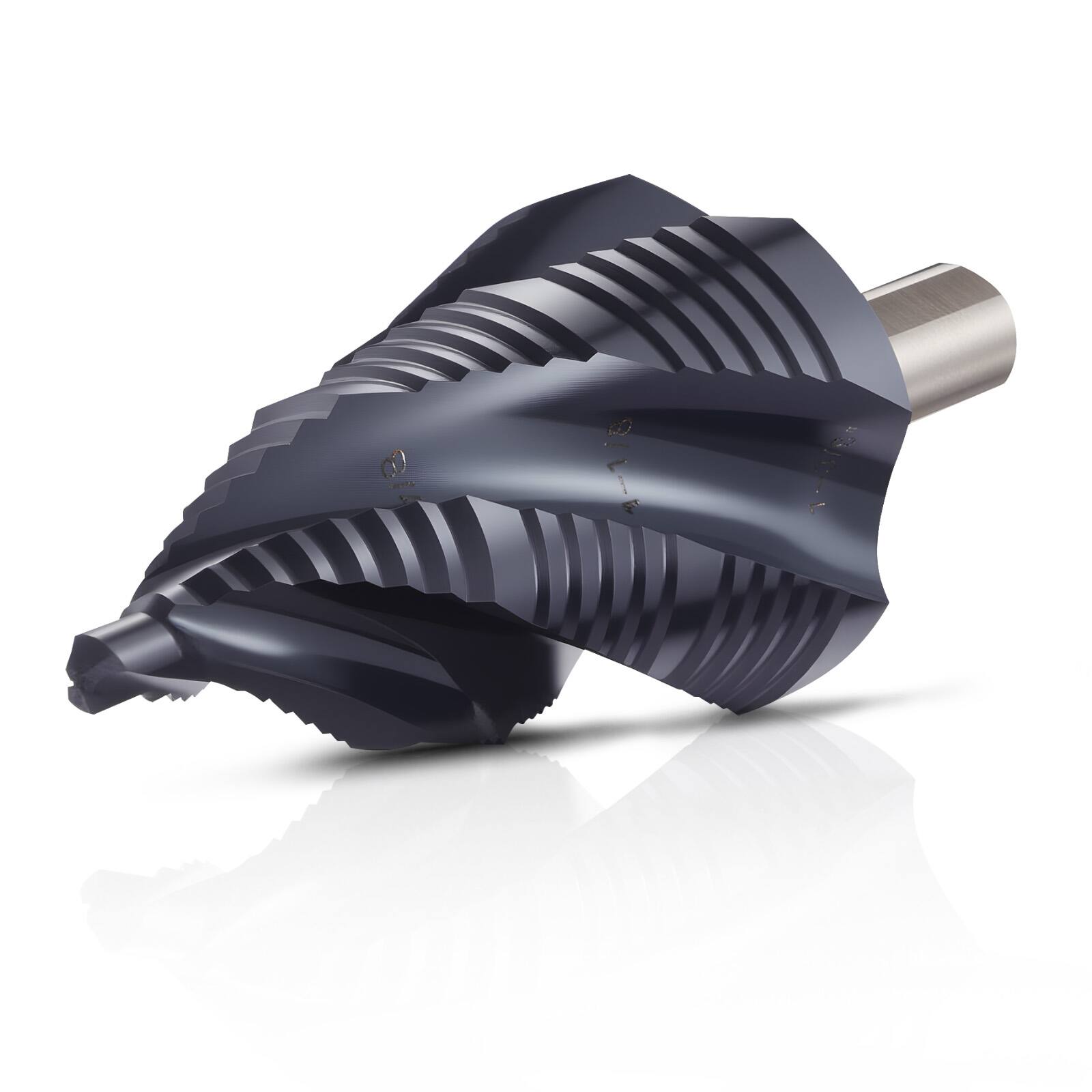 Front. VEVOR - Step Drill Bit, 3/16 to 1-3/8 inch, 3/8 inch Triangular Shank, TiAlN Coating Cobalt High Speed Steel - Black.