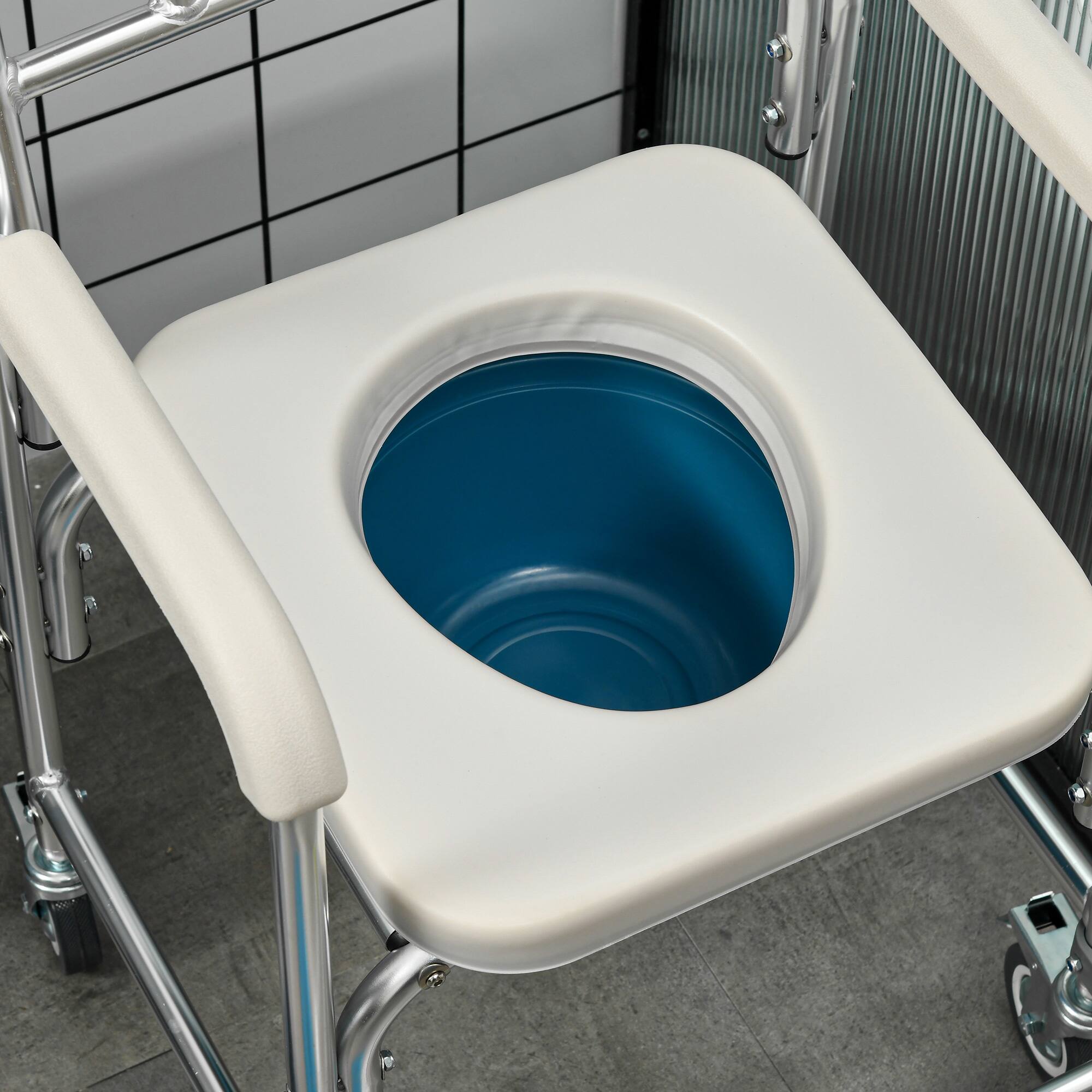 Alt View 5. Homcom - 3-in-1 Shower Commode Wheelchair, FSA/HSA Eligible Transport Beside Commode Chair, Waterproof Rolling - Gray.