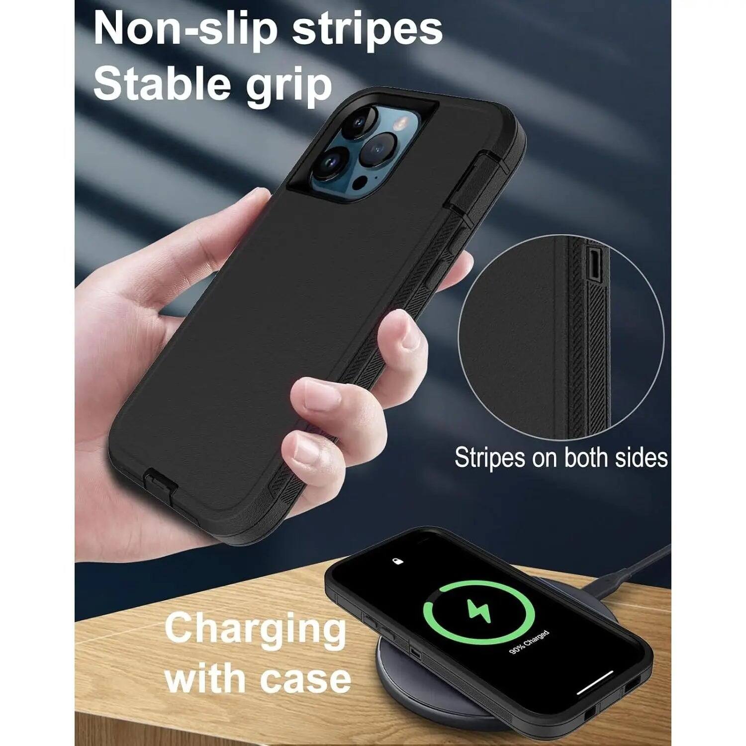 Non-slip stripes  
Stable grip  

Stripes on both sides  

Charging with case  

90% Charged