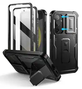 dexnor - for Samsung Galaxy S24 Plus Case with Built-in Slide Camera Cover & Screen Protector & Kickstand - Black