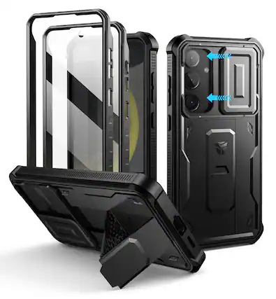 Front. dexnor - Dexnor for Samsung Galaxy S24 Plus Case with Built-in Slide Camera Cover & Screen Protector & Kickstand,Black - Black.