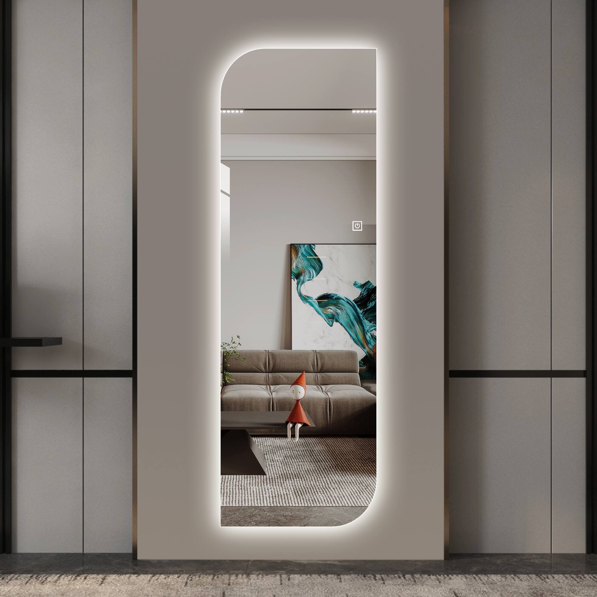 Alt View 1. Boyel Living - 65 by 21 Inch LED Full Length Wall Mirror Irregular Shape Design 3 Color Dimmable Lighting for Entryway Bedroom Salon.