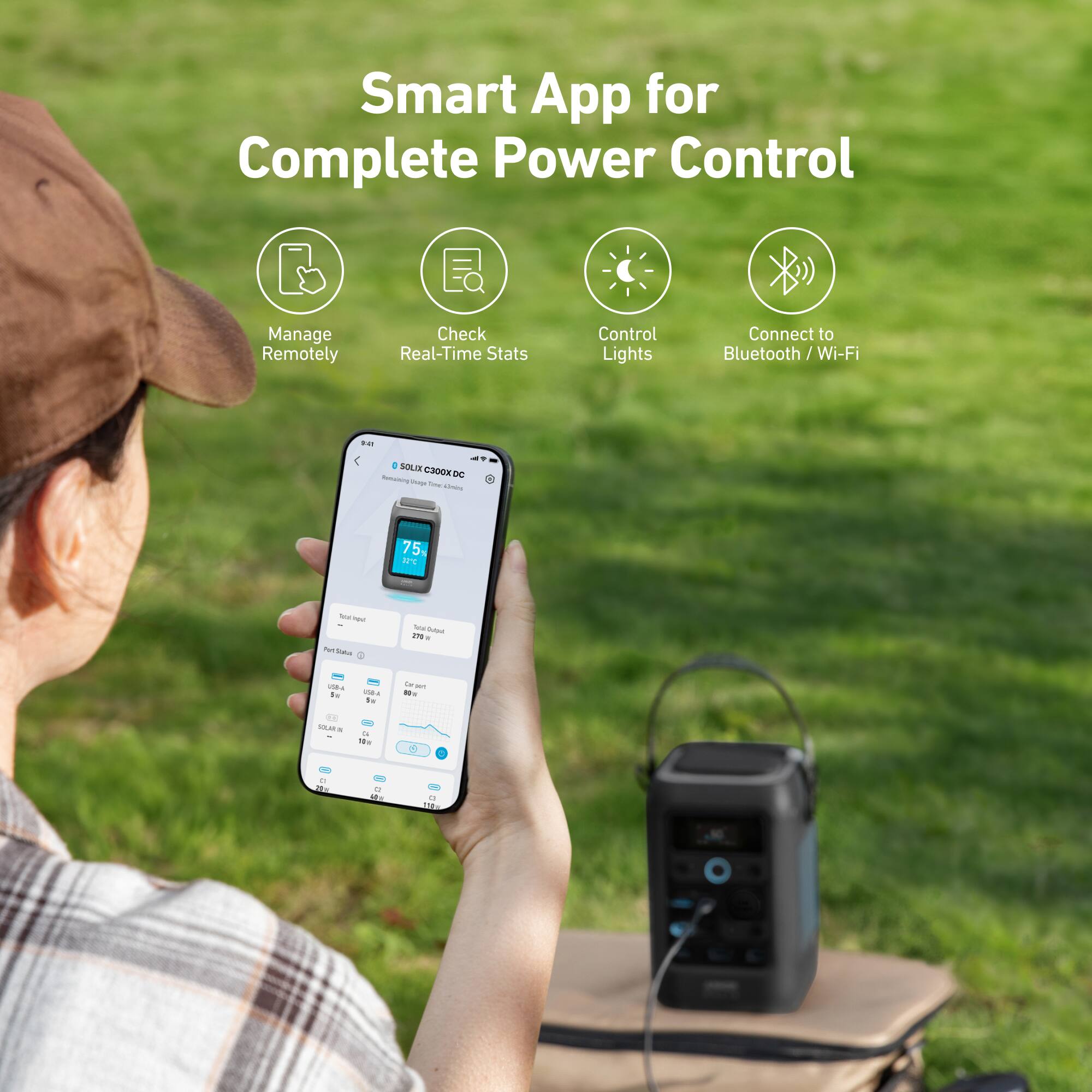 Smart App for Complete Power Control  
Manage Remotely  
Check Real-Time Stats  
Control Lights  
Connect to Bluetooth / Wi-Fi