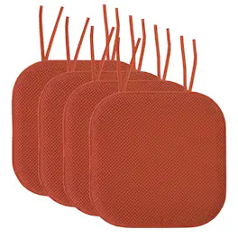 Sweet Home Collection - Honeycomb Memory Foam Non-Slip 16" x 16" Chair Cushion Pad with Ties, 4-Pack - Rust