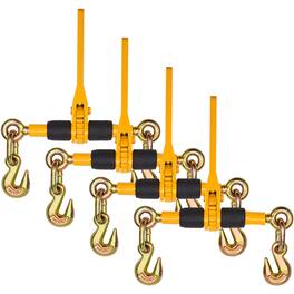 VEVOR - Ratchet Chain Binders, 1/4"-5/16", 2600 lbs Safe Working Load, 4 Pack Load Binder with 2 Grab Hooks, Tie Downs - Yellow,Black