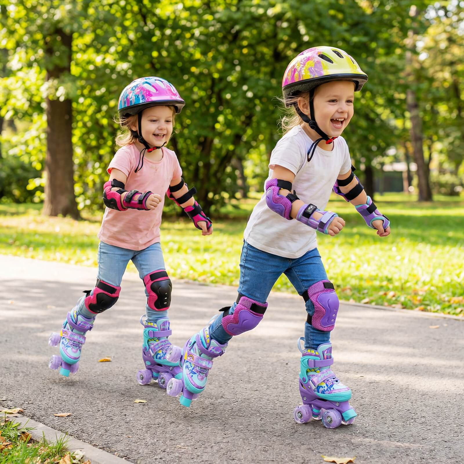 Alt View 1. Costway - Costway 4 Sizes Adjustable Quad Skates with Light-up Wheels&Safety Protection for Beginners 7C-9C - Purple.