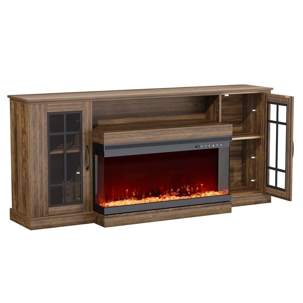 Alt View 4. U-HOMY - 70" Electric Fireplace TV Stand with 3-Sided Glass Fireplace, LED Light Entertainment Console - Walunt.