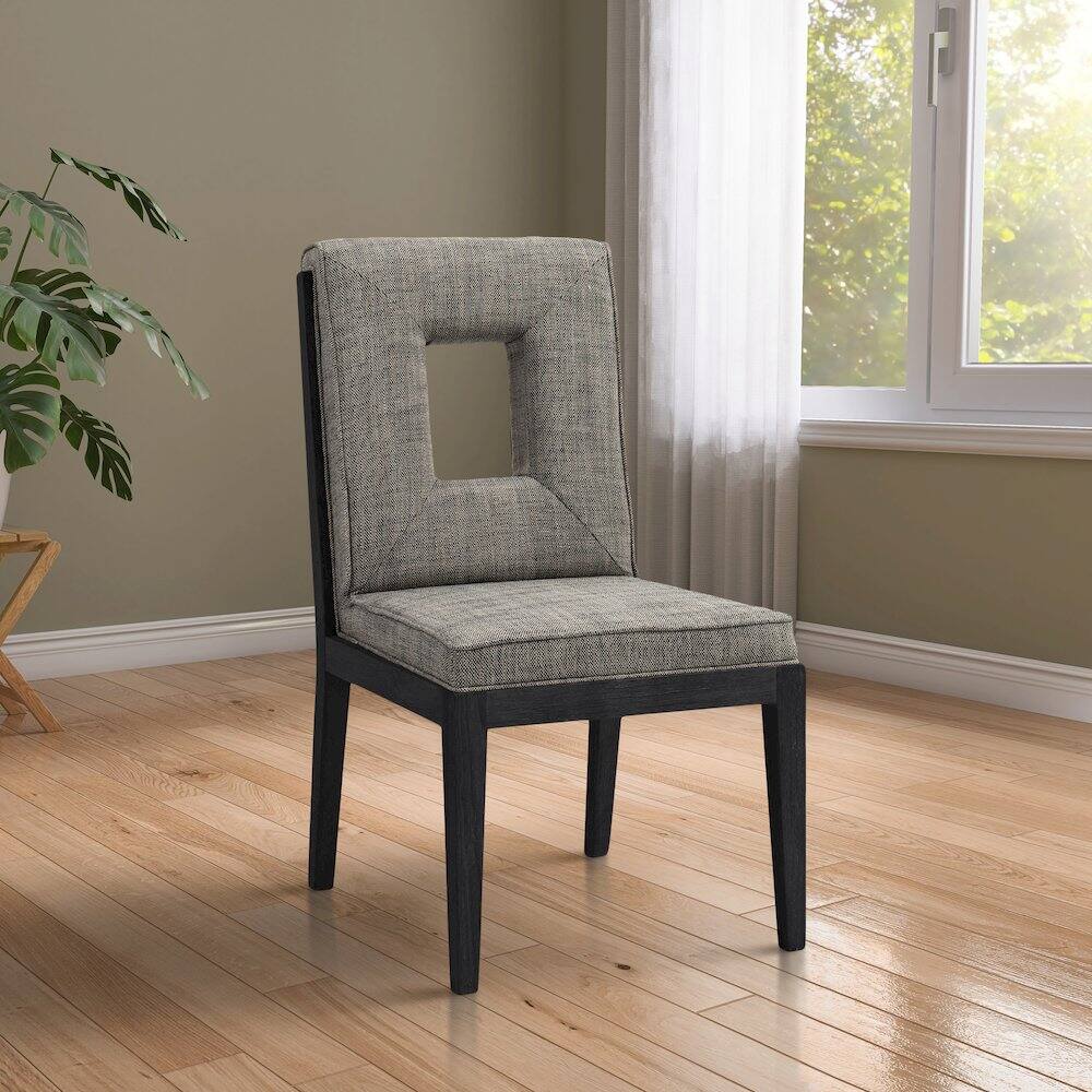 Alt View 1. Meridian Furniture - Gwendolyn Grey Linen Textured Fabric Dining Side Chair, Set of 2 - Grey.
