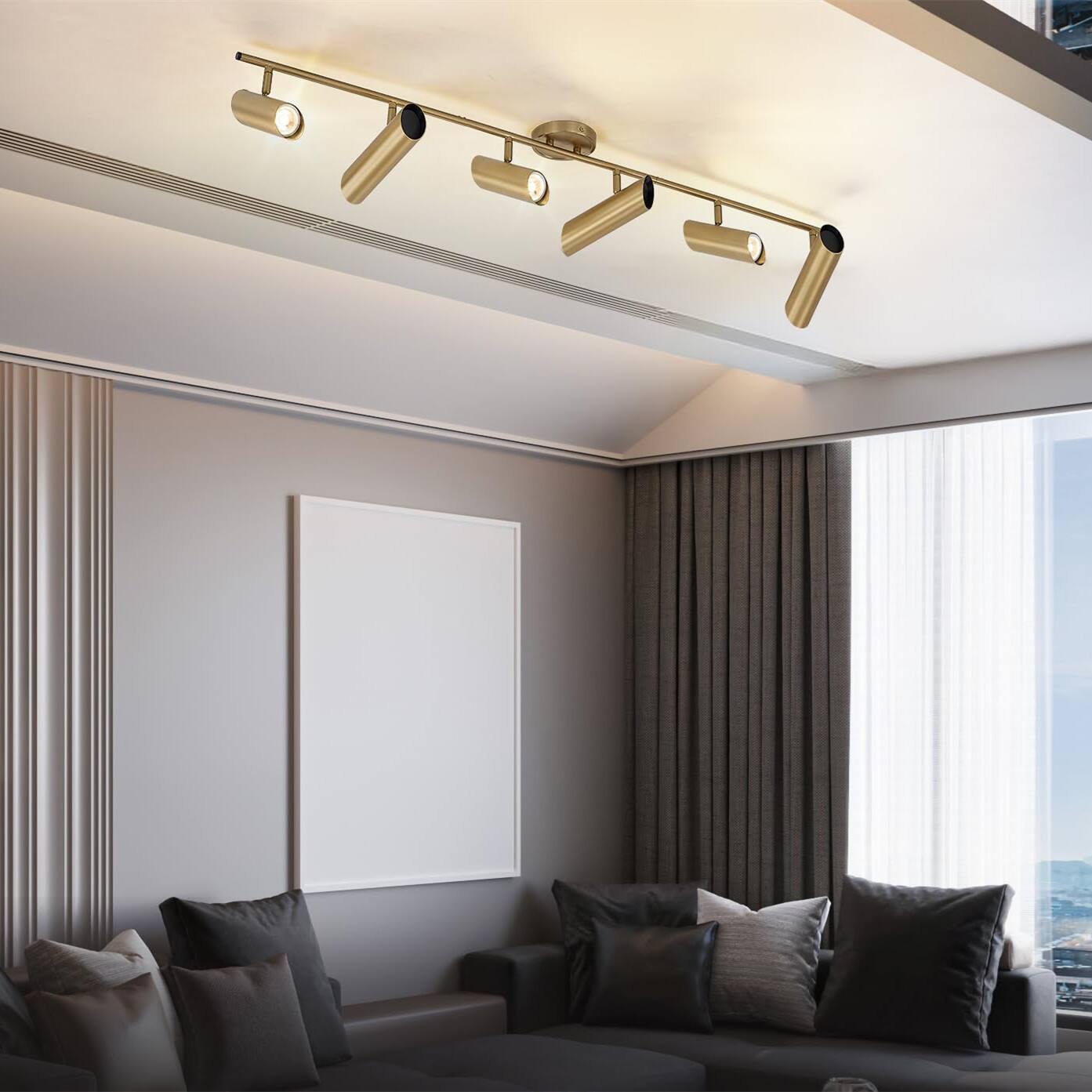 Back. Dazzed Corner - 6 Light LED Track Lighting Fixture, Rotatable Brass Gold GU10 Base Kitchen Track Lights - Brass Gold.