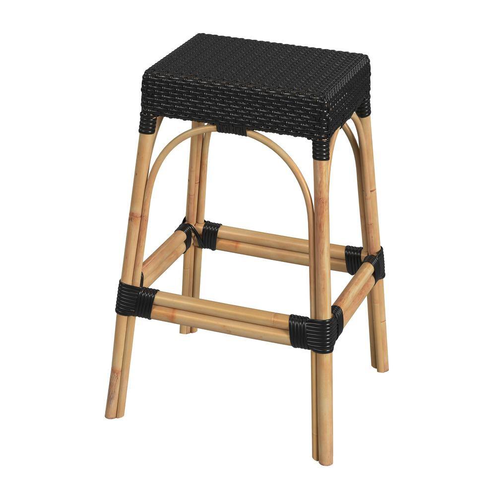 Alt View 1. Butler Specialty - Robias Rectangular Rattan 30" Bar Stool - Black.
