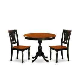 East West Furniture - 3-Piece Mid Century Dining Set Contains a Wooden Table and 2 Dinner Chairs with Slatted Back - Multi-Color