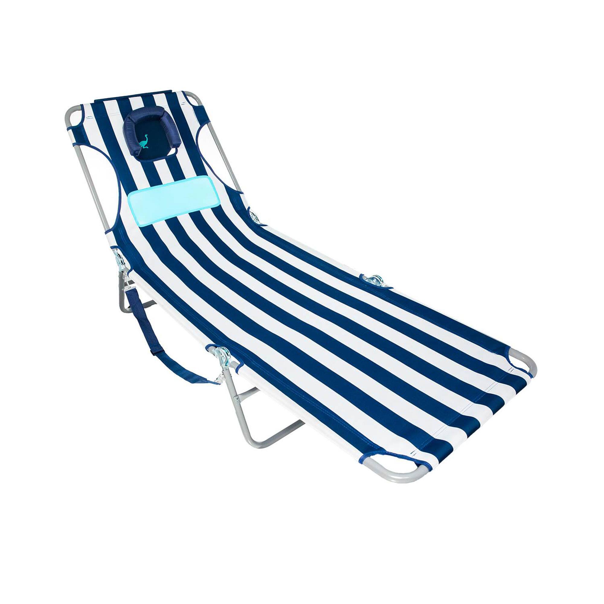 Alt View 4. Ostrich - Ostrich The Ladies Comfort Lounger, Foldable Beach Pool Tanning Chair, Stripe - Blue and White Striped.