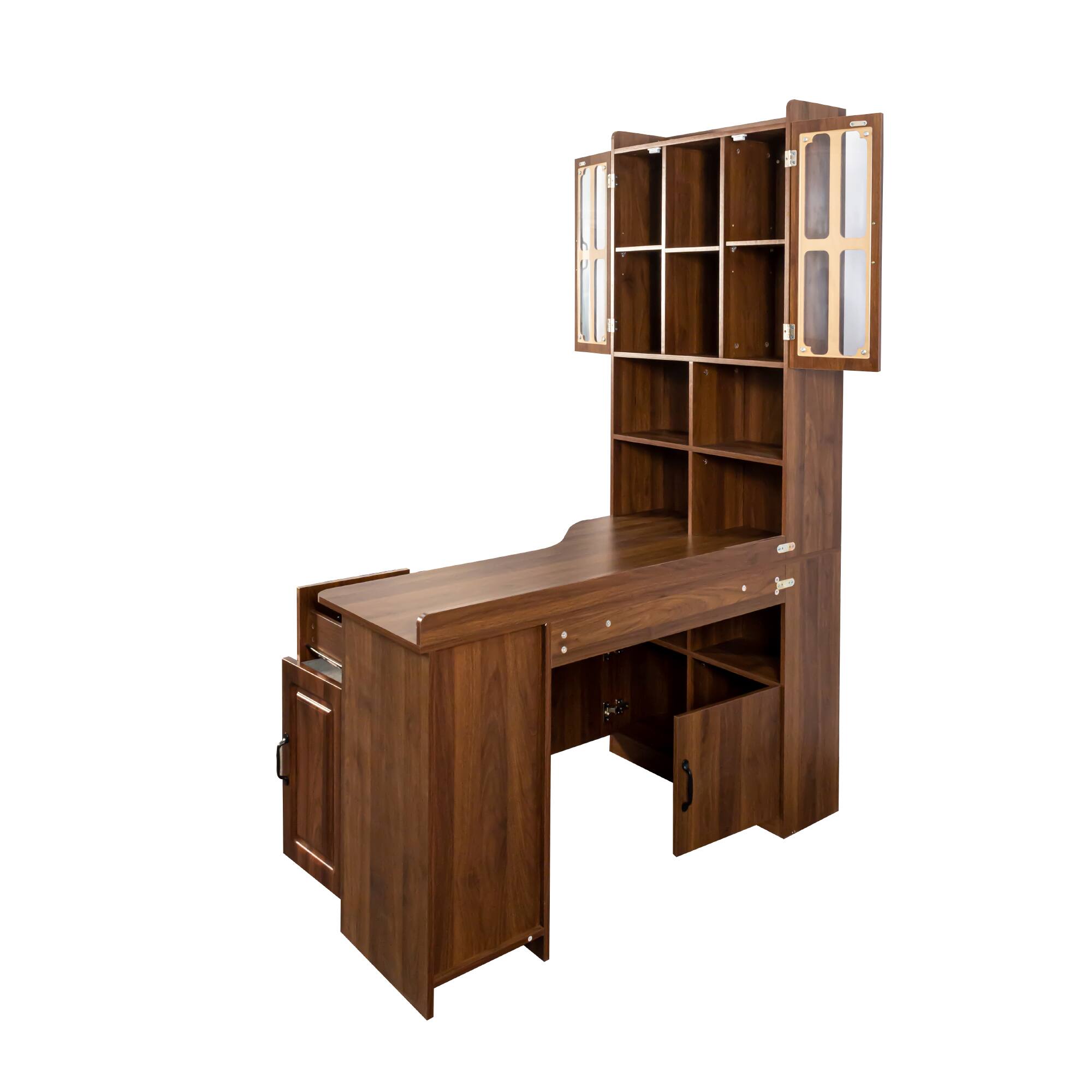 Alt View 7. Tiramisubest - L-Shaped Corner Computer Desk,Study Modern Style Table with Drawers,Bookshelf & Hutch,2-in-1 L-Shaped Design - Walnut.
