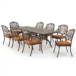 U-HOMY - 9-Piece Outdoor Dining Set with Table and 8 Chairs, All-Weather Aluminum Patio Furniture for Backyard or Garden - Black