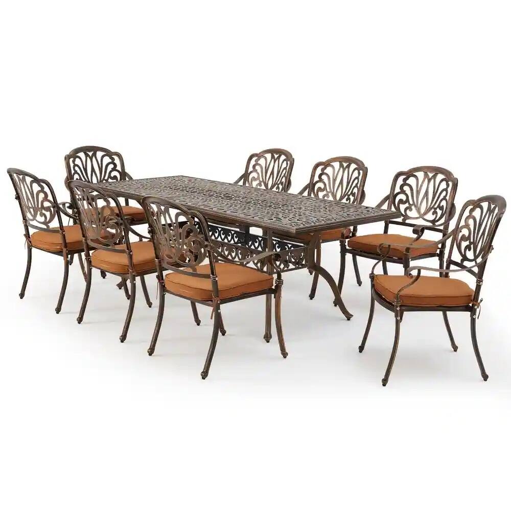 Front. U-HOMY - 9-Piece Outdoor Dining Set with Table and 8 Chairs, All-Weather Aluminum Patio Furniture for Backyard or Garden - Black.