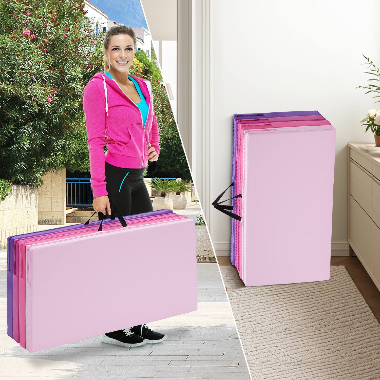 Left. Ainfox - Ainfox Exercise Mat Gym Mat for Home Aerobics Workout Foldable Tumbling Mat - Multi-Color.