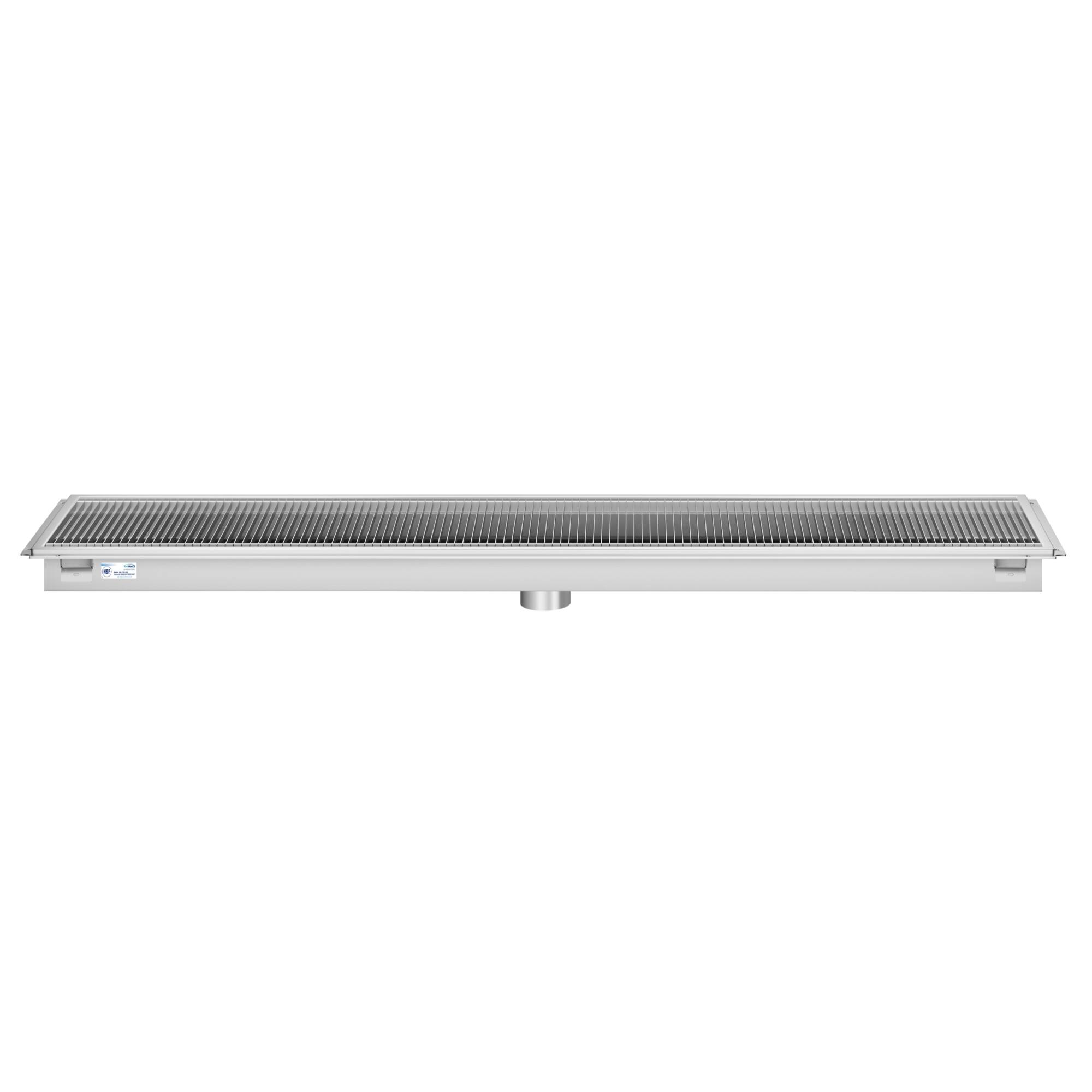 Back. Koolmore - 18" x 84" Stainless Steel Floor Trough Drain, 14-Gauge with Subway-Style Grating & Removable Drain Basket, NSF Listed - Stainless-Steel.