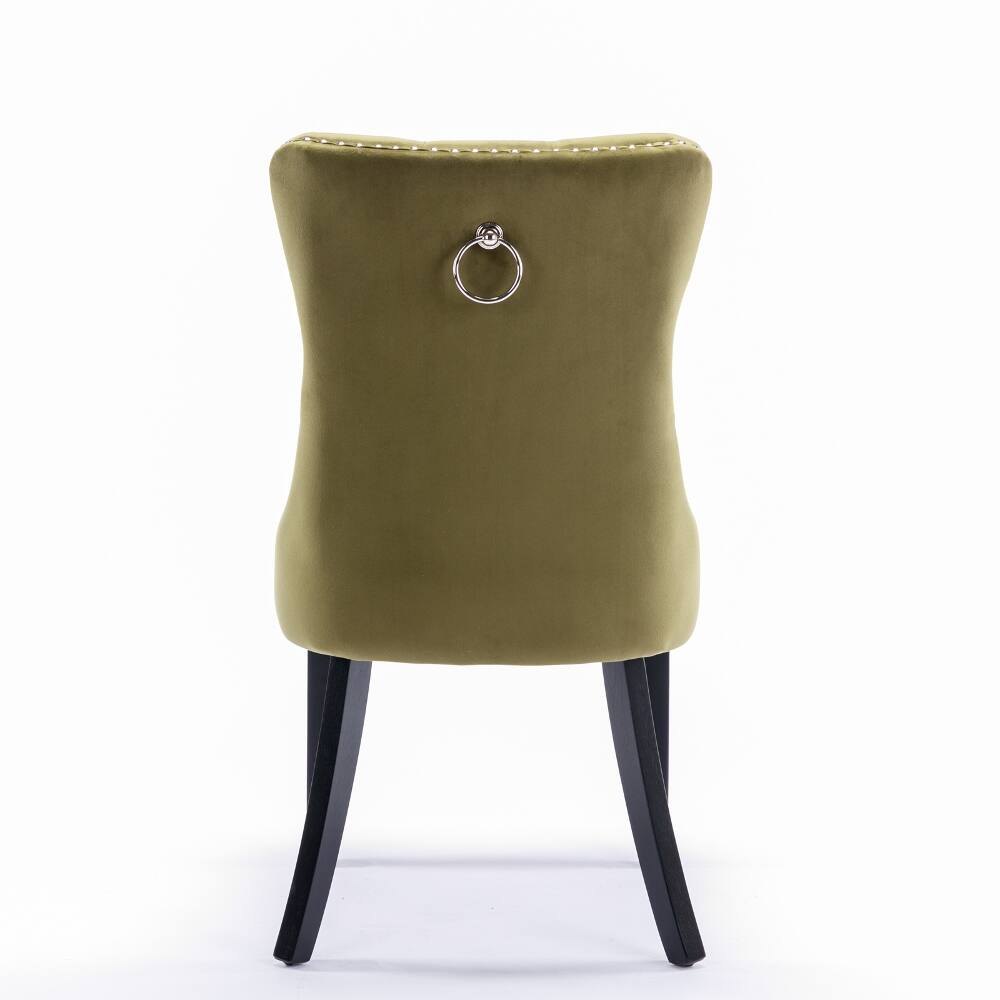 Alt View 2. Loheer - Loheer Olive Green Velvet Dining Chairs Set of 2, Tufted Upholstered High Back Chairs with Nailhead Trim - Olive Green.