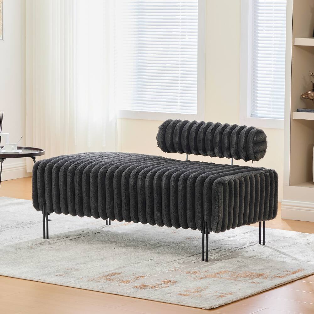 Alt View 1. Ropilly - Ropilly Upholstered Bedroom Bench Mini Loveseat with Adjustable Back Faux Fur End of Bed Small Sofa Charcoal - Charcoal.