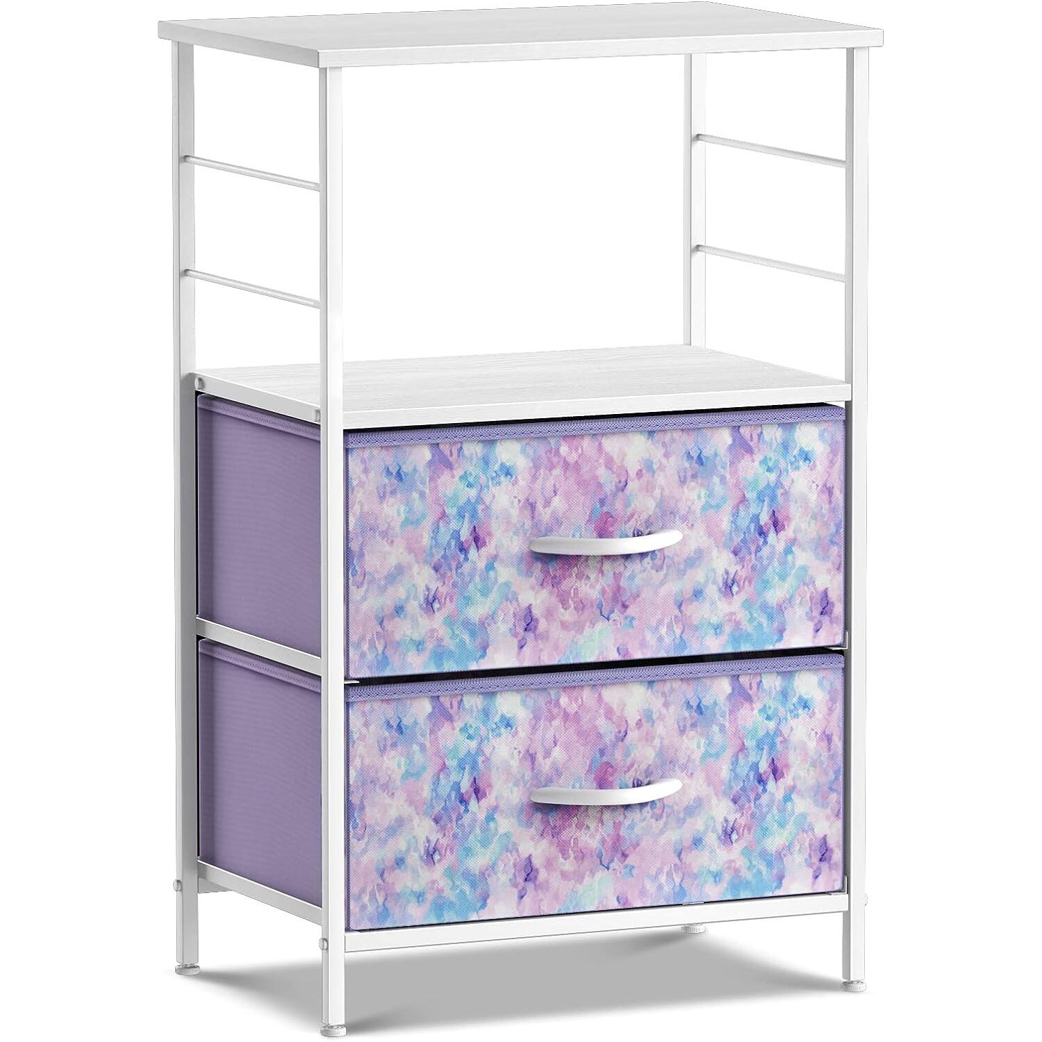 Sorbus - Nightstand Dresser with 2 Faux Wood Drawers, Bedside Table Chest with Storage, Bedroom, & Dorm Furniture - Purple Tie-Dye