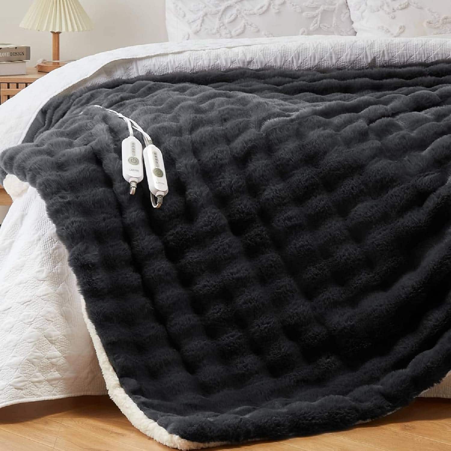 Acekool - 90"*100" Faux Fur Soft Bubble Electric Heating Blanket, Dark Grey for Best Gift - Gray